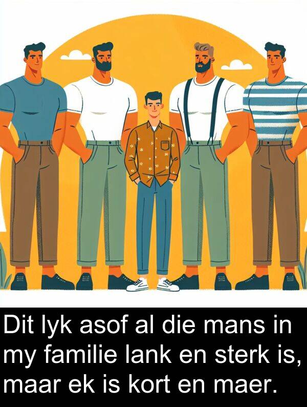 lyk: Dit lyk asof al die mans in my familie lank en sterk is, maar ek is kort en maer.