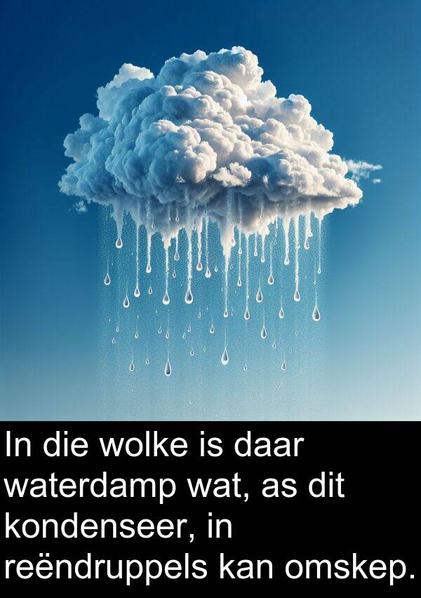 reëndruppels: In die wolke is daar waterdamp wat, as dit kondenseer, in reëndruppels kan omskep.