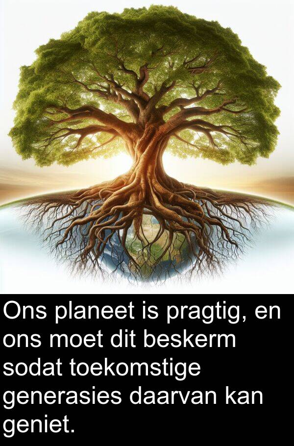 planeet: Ons planeet is pragtig, en ons moet dit beskerm sodat toekomstige generasies daarvan kan geniet.