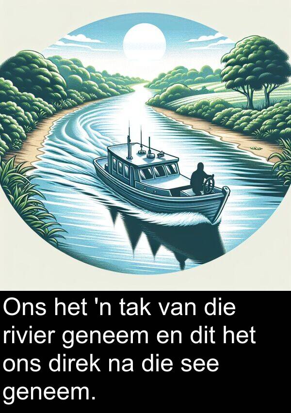 see: Ons het 'n tak van die rivier geneem en dit het ons direk na die see geneem.