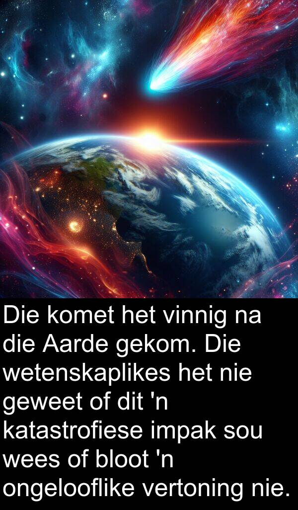 ongelooflike: Die komet het vinnig na die Aarde gekom. Die wetenskaplikes het nie geweet of dit 'n katastrofiese impak sou wees of bloot 'n ongelooflike vertoning nie.