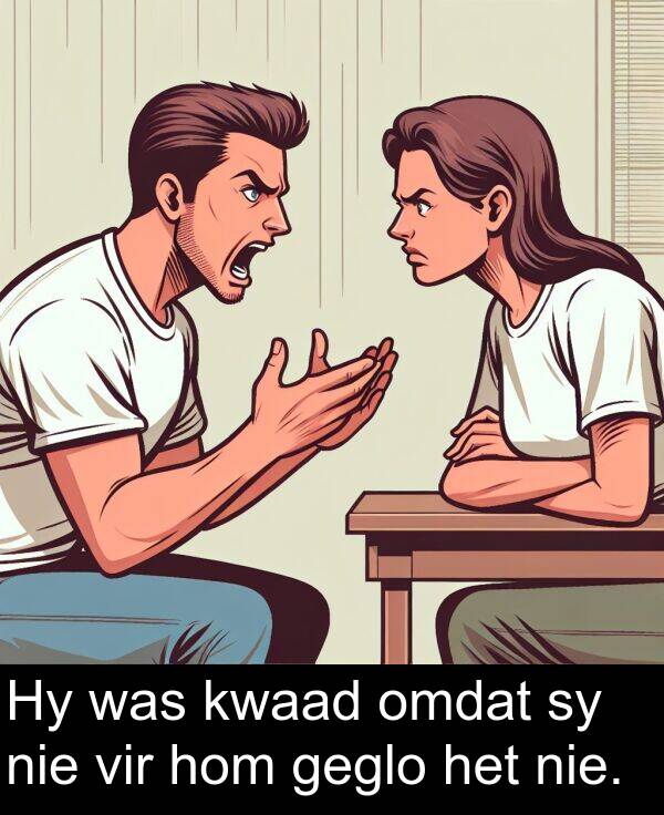 hom: Hy was kwaad omdat sy nie vir hom geglo het nie.