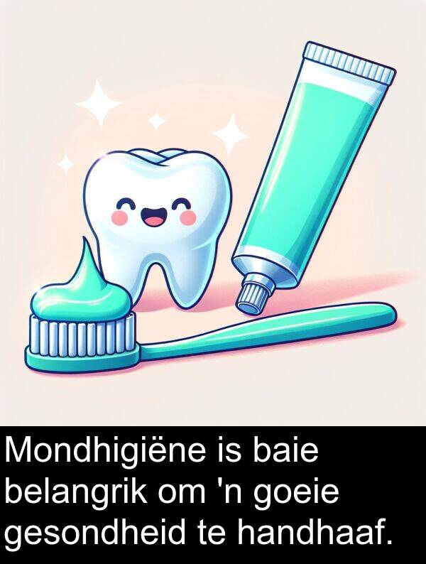 handhaaf: Mondhigiëne is baie belangrik om 'n goeie gesondheid te handhaaf.