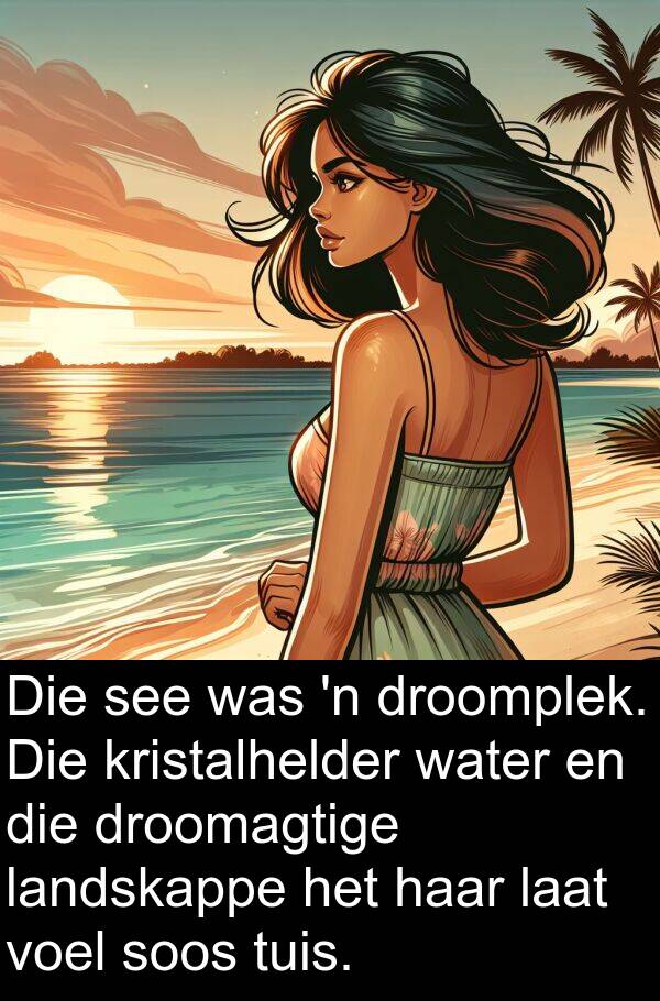droomplek: Die see was 'n droomplek. Die kristalhelder water en die droomagtige landskappe het haar laat voel soos tuis.
