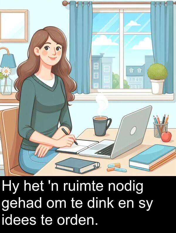 gehad: Hy het 'n ruimte nodig gehad om te dink en sy idees te orden.