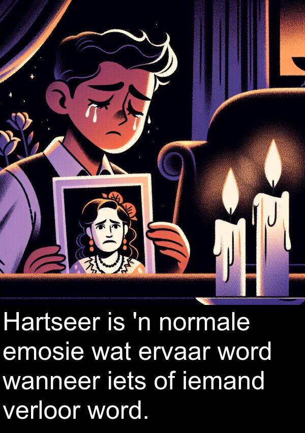 iemand: Hartseer is 'n normale emosie wat ervaar word wanneer iets of iemand verloor word.