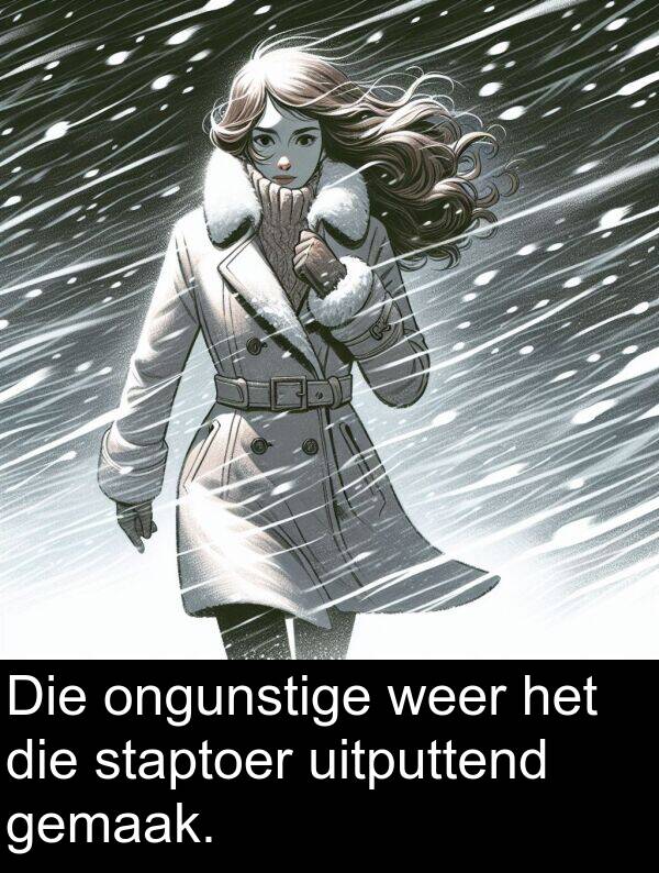 weer: Die ongunstige weer het die staptoer uitputtend gemaak.