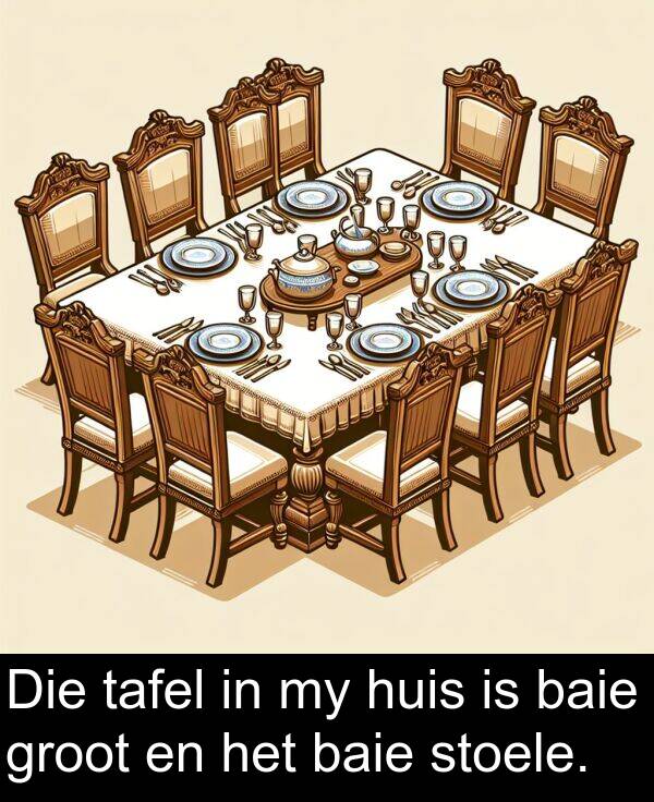 tafel: Die tafel in my huis is baie groot en het baie stoele.