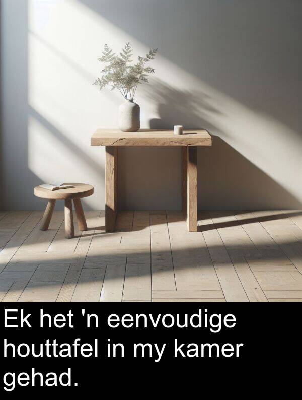 houttafel: Ek het 'n eenvoudige houttafel in my kamer gehad.