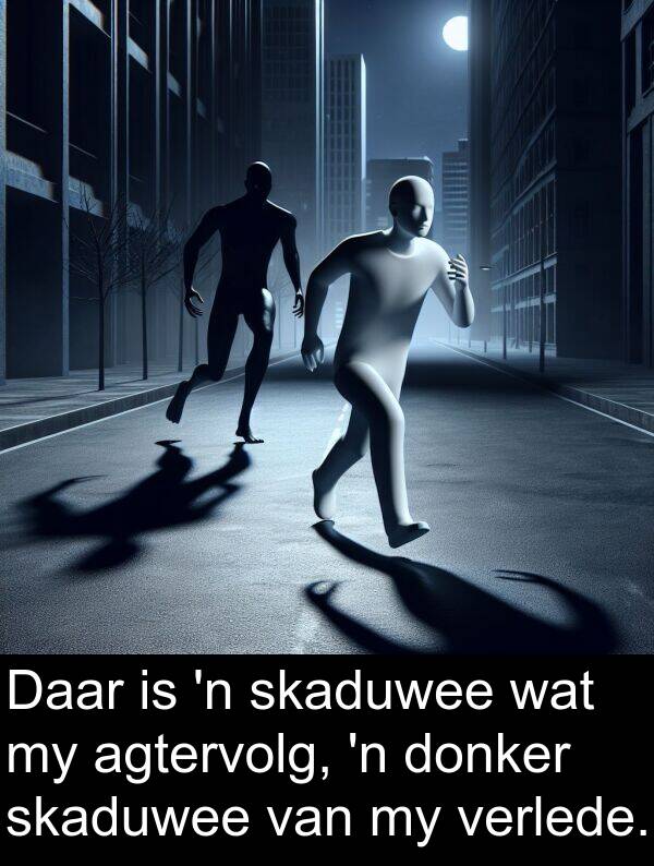 donker: Daar is 'n skaduwee wat my agtervolg, 'n donker skaduwee van my verlede.