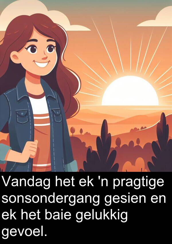 sonsondergang: Vandag het ek 'n pragtige sonsondergang gesien en ek het baie gelukkig gevoel.