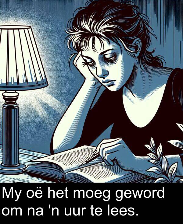 uur: My oë het moeg geword om na 'n uur te lees.