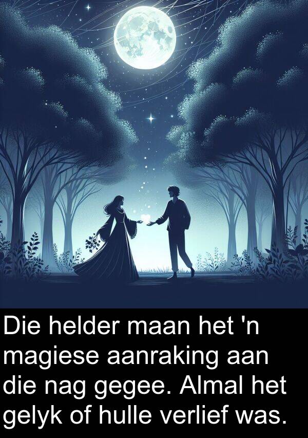 gegee: Die helder maan het 'n magiese aanraking aan die nag gegee. Almal het gelyk of hulle verlief was.