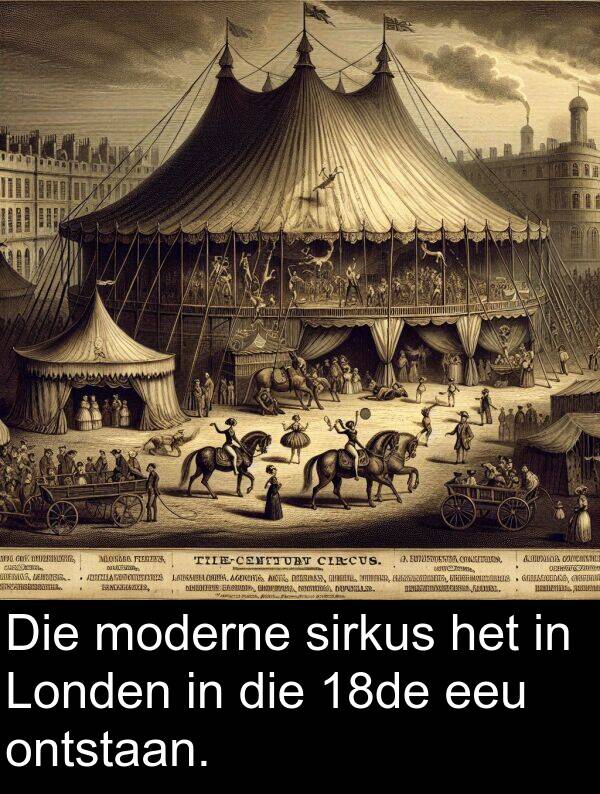 ontstaan: Die moderne sirkus het in Londen in die 18de eeu ontstaan.