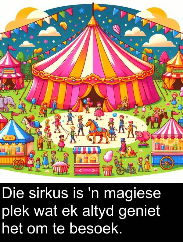 besoek: Die sirkus is 'n magiese plek wat ek altyd geniet het om te besoek.
