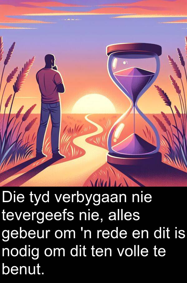 rede: Die tyd verbygaan nie tevergeefs nie, alles gebeur om 'n rede en dit is nodig om dit ten volle te benut.