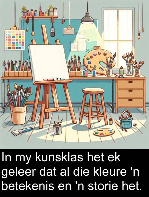 geleer: In my kunsklas het ek geleer dat al die kleure 'n betekenis en 'n storie het.