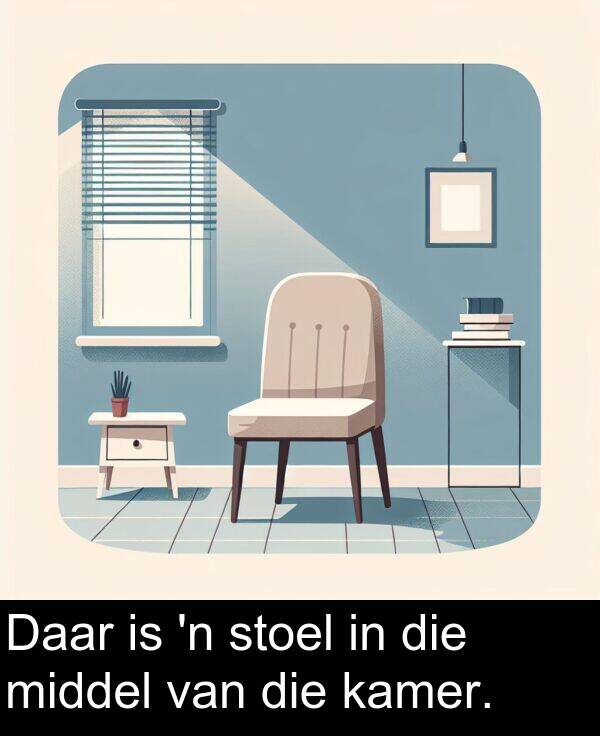 middel: Daar is 'n stoel in die middel van die kamer.