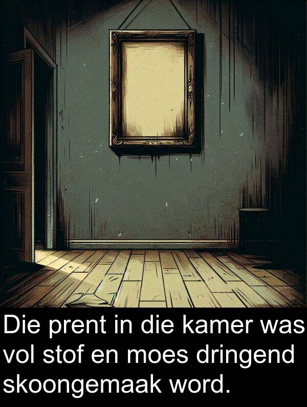 prent: Die prent in die kamer was vol stof en moes dringend skoongemaak word.