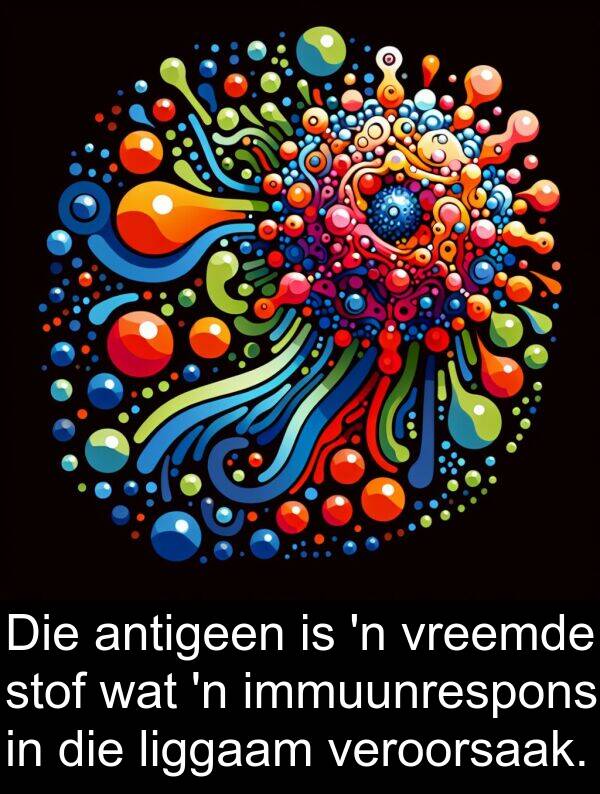 immuunrespons: Die antigeen is 'n vreemde stof wat 'n immuunrespons in die liggaam veroorsaak.