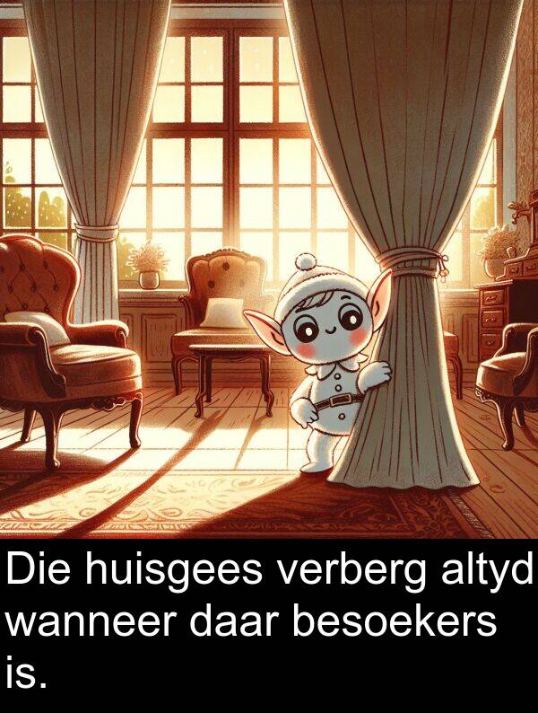 is: Die huisgees verberg altyd wanneer daar besoekers is.