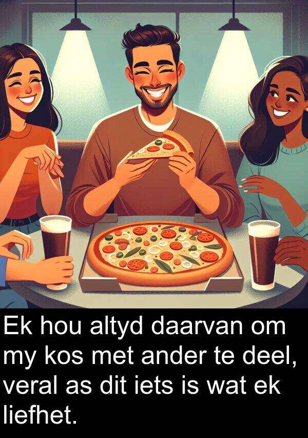 deel: Ek hou altyd daarvan om my kos met ander te deel, veral as dit iets is wat ek liefhet.