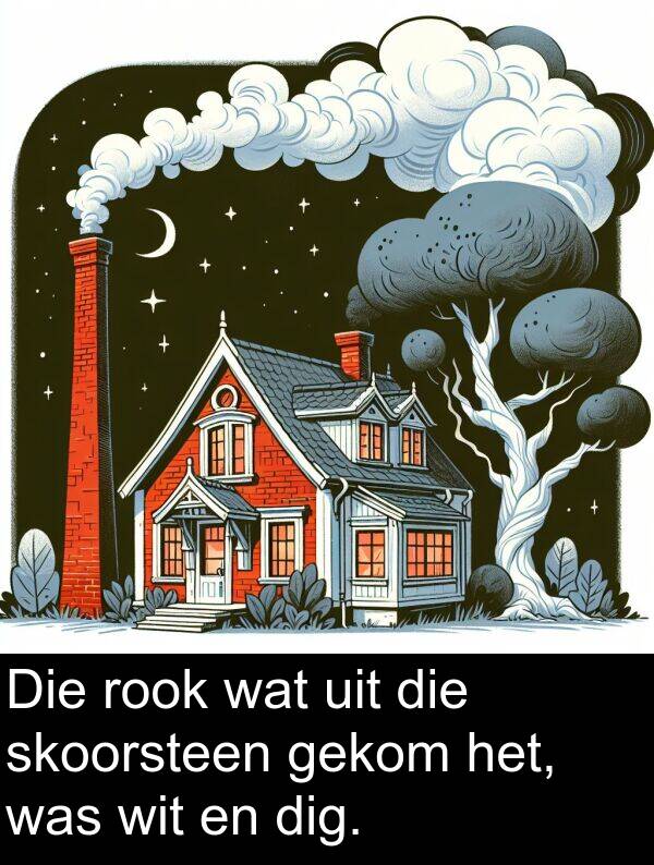 uit: Die rook wat uit die skoorsteen gekom het, was wit en dig.