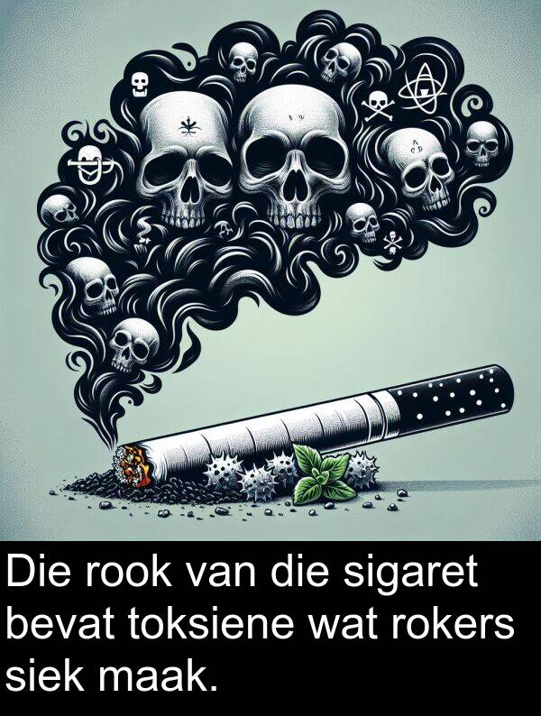 siek: Die rook van die sigaret bevat toksiene wat rokers siek maak.
