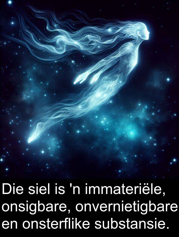 immateriële: Die siel is 'n immateriële, onsigbare, onvernietigbare en onsterflike substansie.