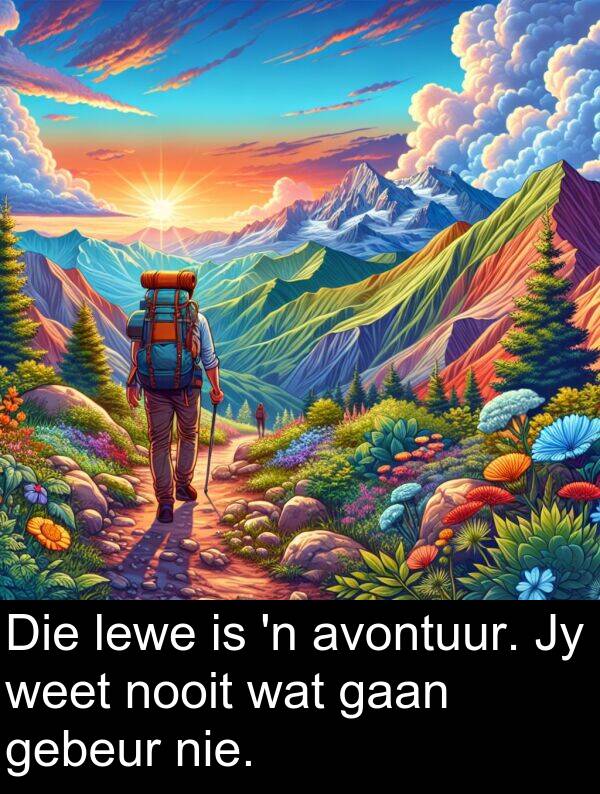 weet: Die lewe is 'n avontuur. Jy weet nooit wat gaan gebeur nie.