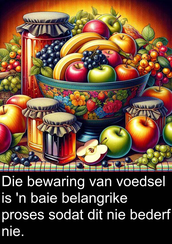 proses: Die bewaring van voedsel is 'n baie belangrike proses sodat dit nie bederf nie.