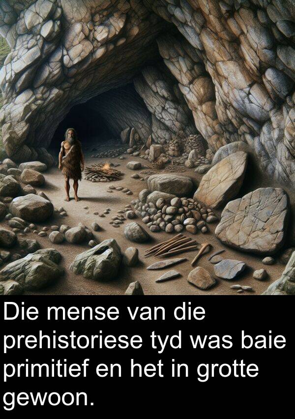 primitief: Die mense van die prehistoriese tyd was baie primitief en het in grotte gewoon.