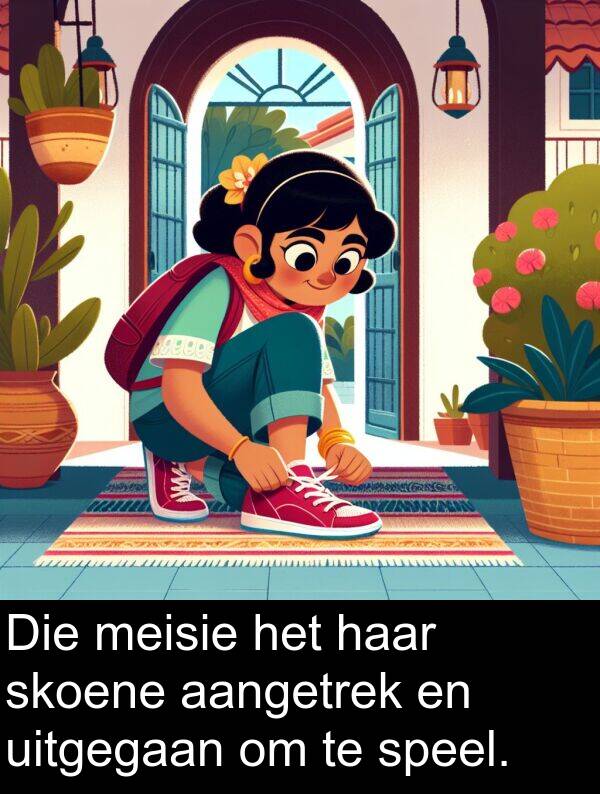skoene: Die meisie het haar skoene aangetrek en uitgegaan om te speel.