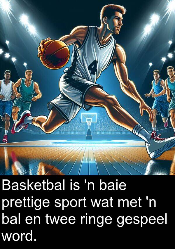 ringe: Basketbal is 'n baie prettige sport wat met 'n bal en twee ringe gespeel word.