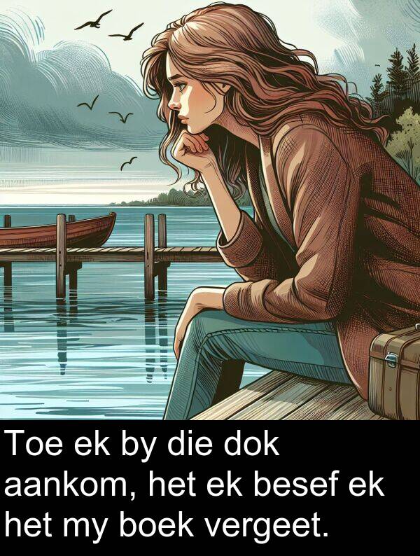 besef: Toe ek by die dok aankom, het ek besef ek het my boek vergeet.
