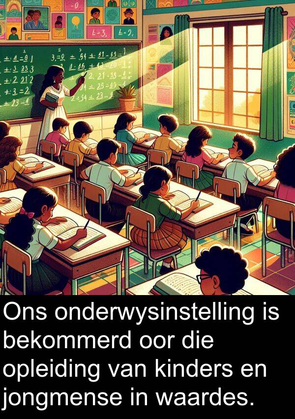 onderwysinstelling: Ons onderwysinstelling is bekommerd oor die opleiding van kinders en jongmense in waardes.