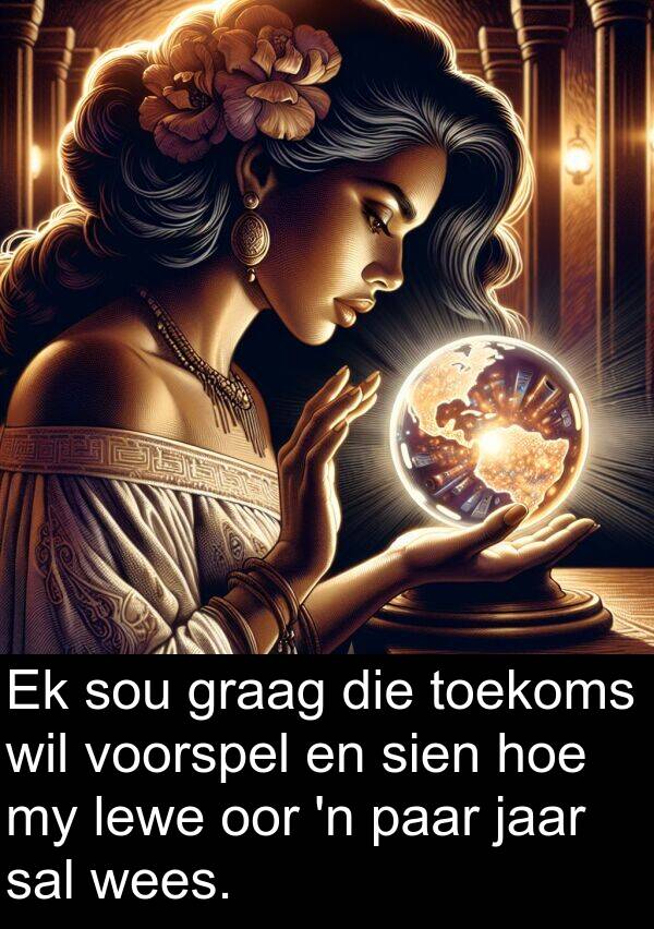 paar: Ek sou graag die toekoms wil voorspel en sien hoe my lewe oor 'n paar jaar sal wees.