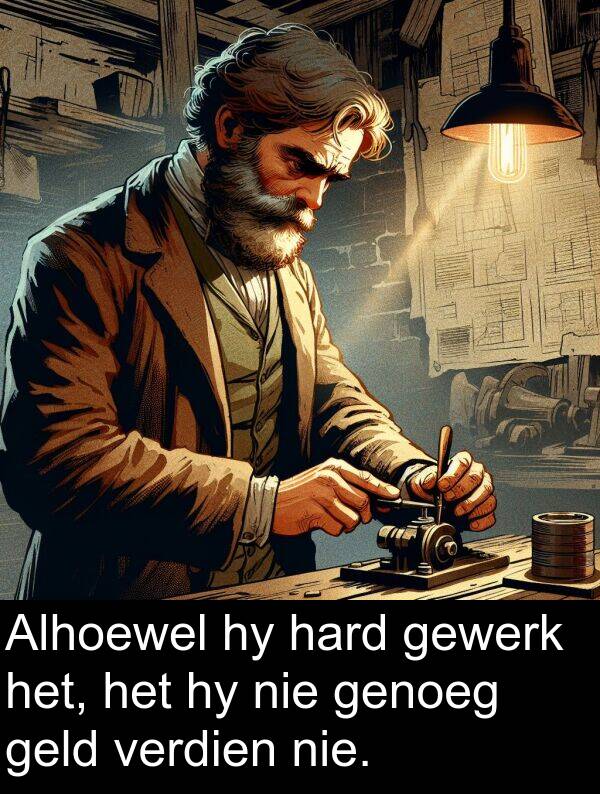 hard: Alhoewel hy hard gewerk het, het hy nie genoeg geld verdien nie.