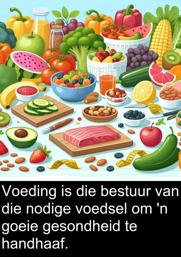 handhaaf: Voeding is die bestuur van die nodige voedsel om 'n goeie gesondheid te handhaaf.