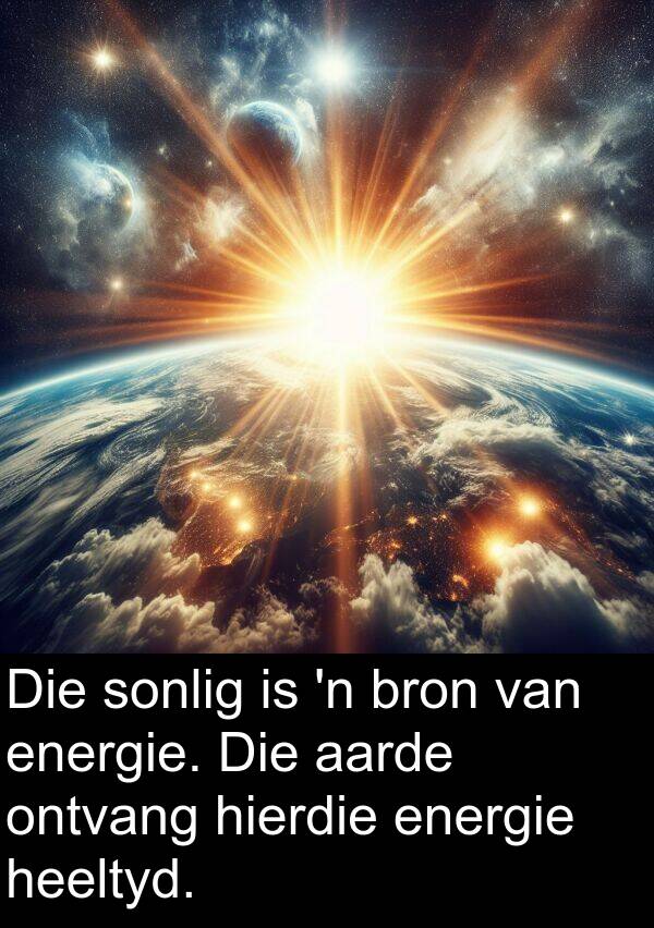 energie: Die sonlig is 'n bron van energie. Die aarde ontvang hierdie energie heeltyd.