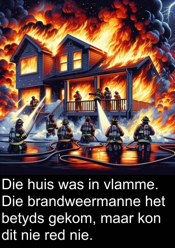 red: Die huis was in vlamme. Die brandweermanne het betyds gekom, maar kon dit nie red nie.