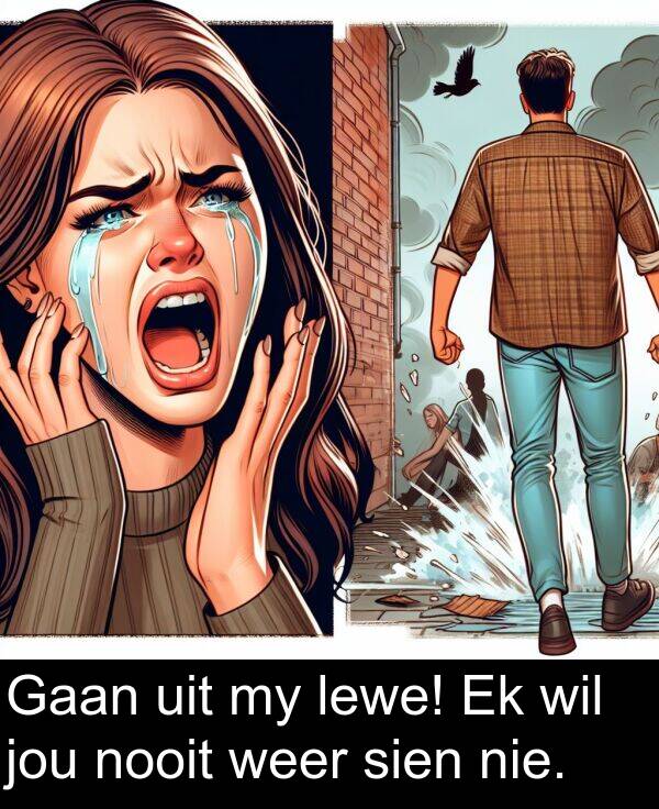 nie: Gaan uit my lewe! Ek wil jou nooit weer sien nie.