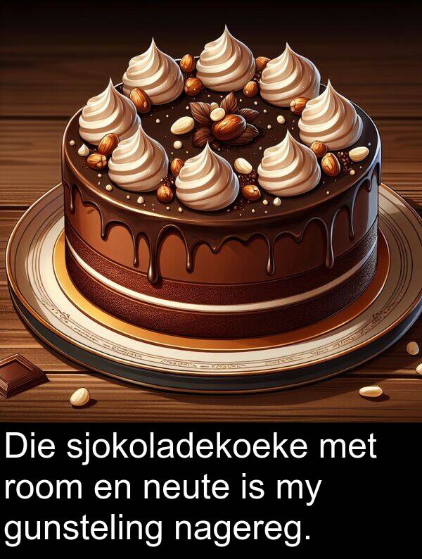 room: Die sjokoladekoeke met room en neute is my gunsteling nagereg.