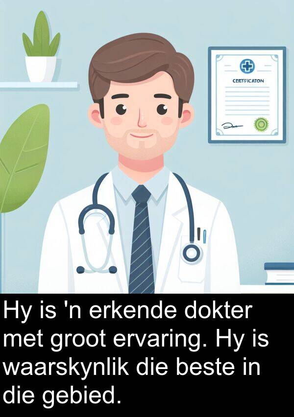 gebied: Hy is 'n erkende dokter met groot ervaring. Hy is waarskynlik die beste in die gebied.