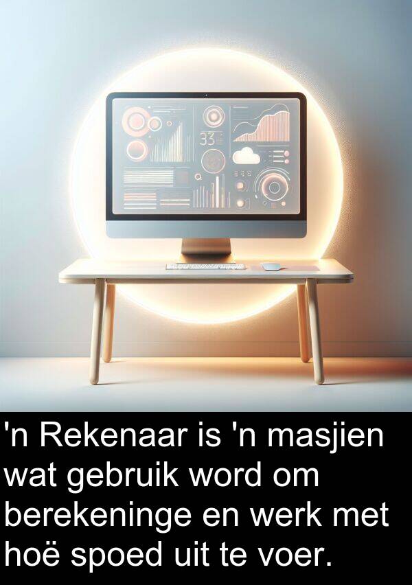 masjien: 'n Rekenaar is 'n masjien wat gebruik word om berekeninge en werk met hoë spoed uit te voer.
