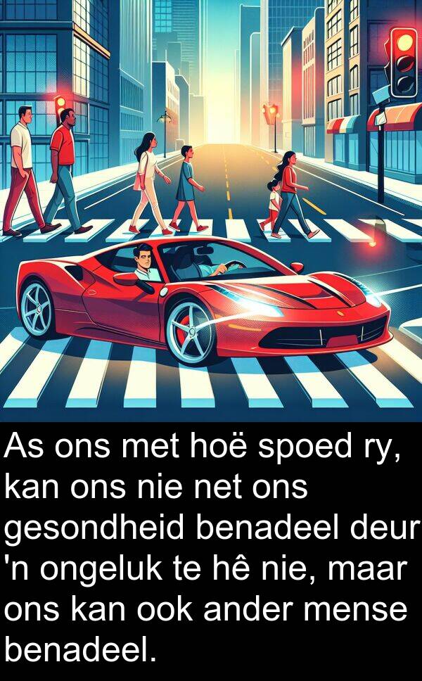 ry: As ons met hoë spoed ry, kan ons nie net ons gesondheid benadeel deur 'n ongeluk te hê nie, maar ons kan ook ander mense benadeel.