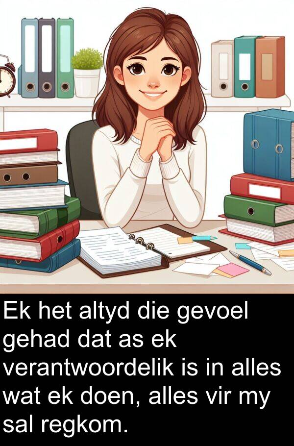 alles: Ek het altyd die gevoel gehad dat as ek verantwoordelik is in alles wat ek doen, alles vir my sal regkom.