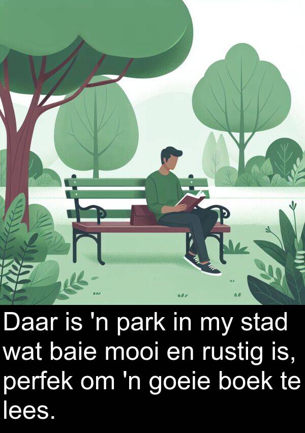 lees: Daar is 'n park in my stad wat baie mooi en rustig is, perfek om 'n goeie boek te lees.