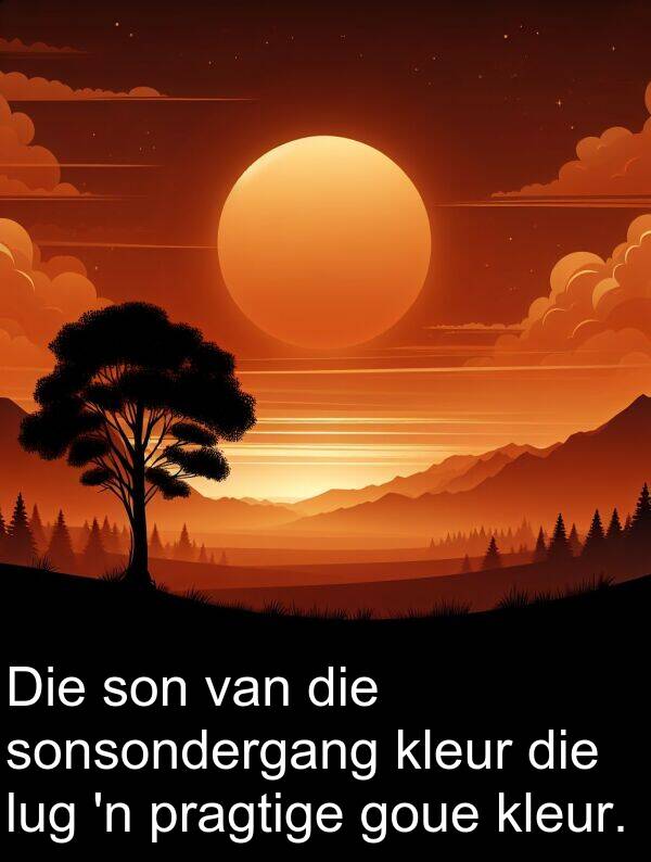 lug: Die son van die sonsondergang kleur die lug 'n pragtige goue kleur.