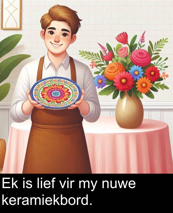 lief: Ek is lief vir my nuwe keramiekbord.